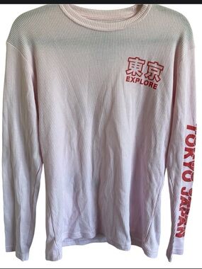 Fresh Laundry Pink Tokyo Japan Waffle Knit Thermal Graphic Long Sleeve